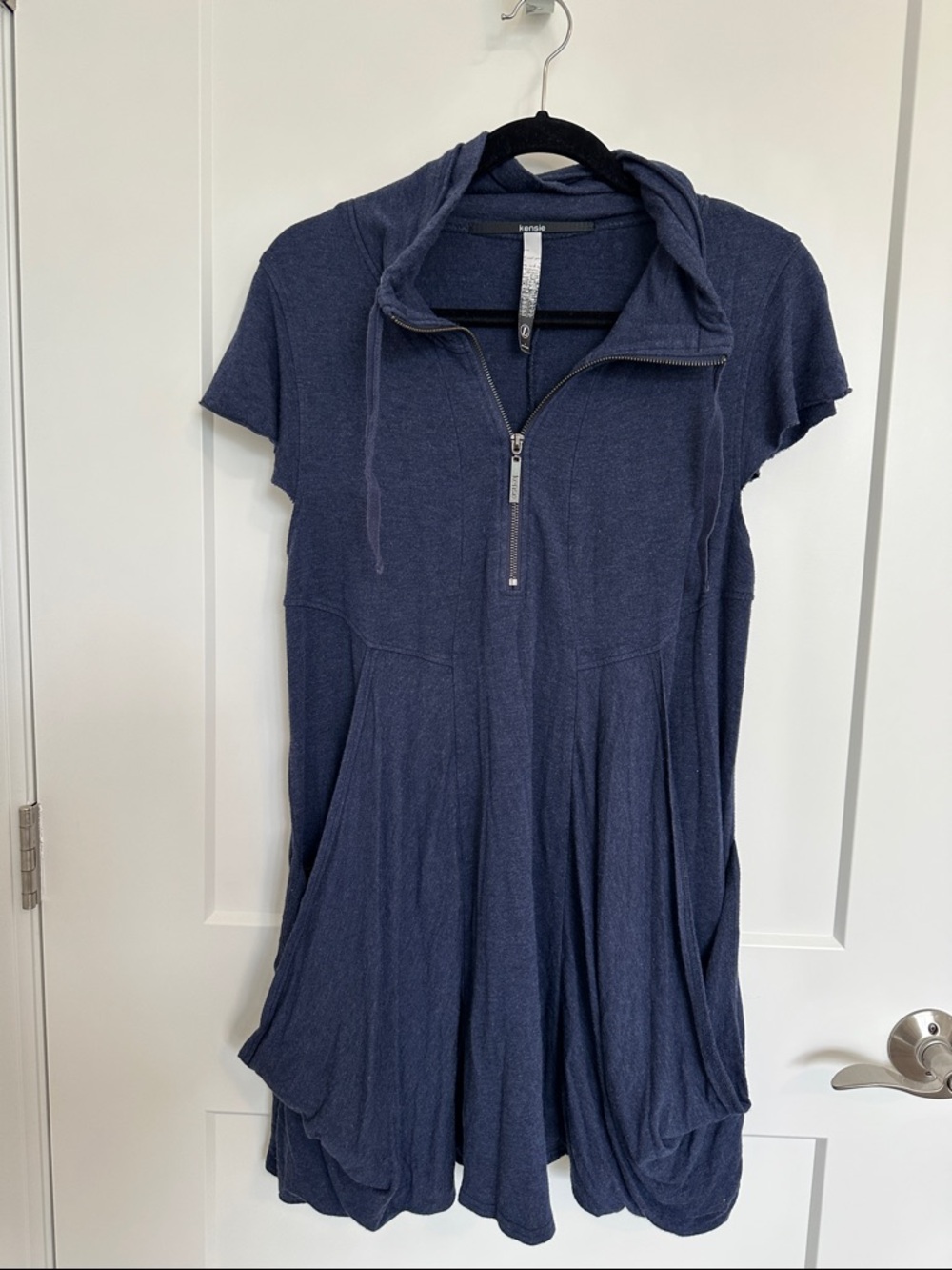 Kensie Dark Blue Hooded Zip-Up Midi Dress
